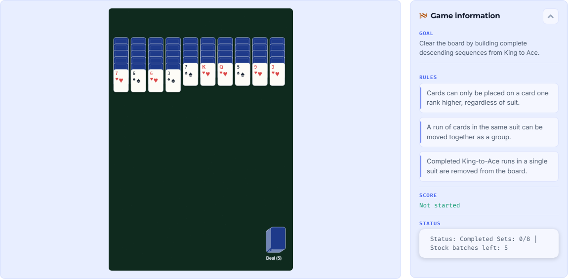 Spider Solitaire game preview